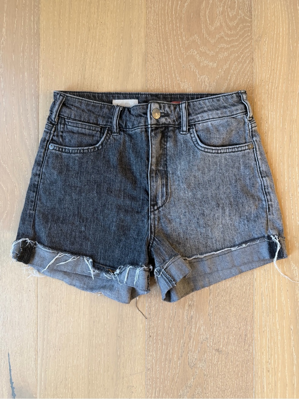 Pilcro Two-Tone Black/Gray High-Rise Denim Shorts